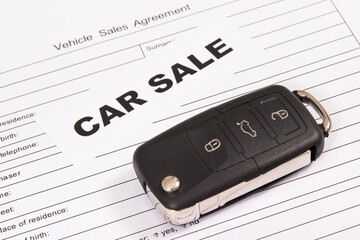 Form of vehicle sales agreement, black key, inscription car sale. Sales, buying car