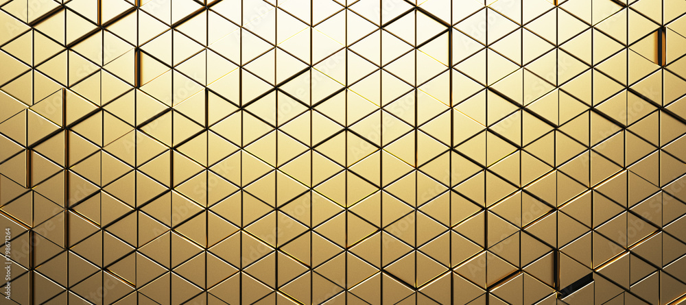 Aufkleber Wide golden triangular background. Landing page concept. 3D Rendering.