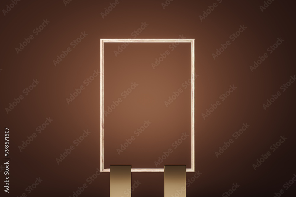 Poster empty glass poster on dark background. mock up, 3d rendering.