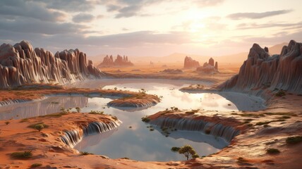  Dawn&rsquo;s Reflection in Volcanic Crater Oasis