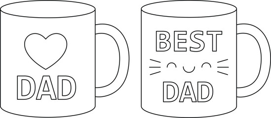 Mugs for father coloring page. Gift father day vector illustration