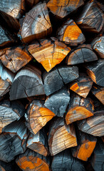 Firewood background - chopped firewood on stack