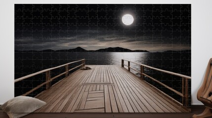 Puzzle Wall Art of Pier Overlooking Moonlit Sea