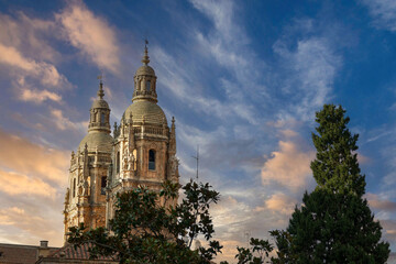 Baroque style bell towers of La Clerecia. Catholic Church of Salamanca. Spain.