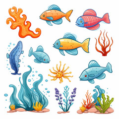 Fototapeta premium cartoon fish and seaweed