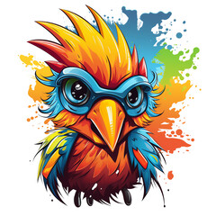 Full color bird wearing glasses design for boys' t-shirt design
