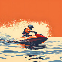 Man riding a jet ski on the watercraft in the ocean