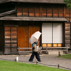 Traditional Japanese chashitsu tea room called Tsubame-no-ochaya or Swallow teahouse along the Shiori-no-ike pond of the Hama-rikyū Gardens