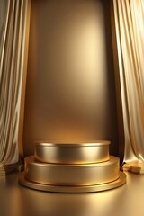 Golden Vertical Podium Background, Mobile Friendly Podium Background, Minimalist Room With Podium, Empty Studio Room With Product Space