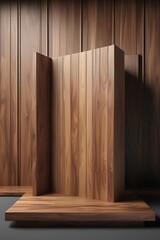 Vertical Wooden Podium Background, Mobile Friendly Podium Background, Minimalist Room With Podium, Empty Studio Room With Product Space