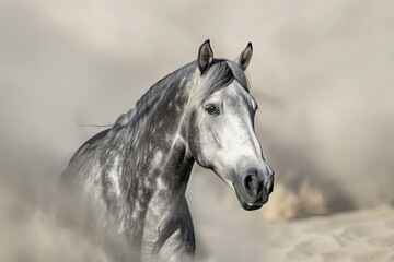 Obraz premium Majestic Grey Horse: Desert Spirit in the Wild and Free