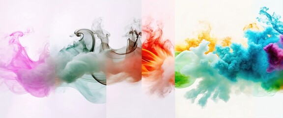 Multicolored abstract wallpaper on a white background. Smoke and waves. Generative AI