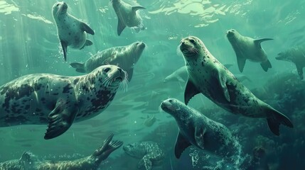 Fototapeta premium Attractive Quantity of Seals in Oceanic Waters