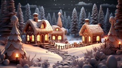 Fototapeta premium Enchanted Winter Village under a Starlit Sky