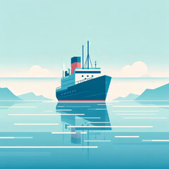 A lonely big ship in a narrow ocean.