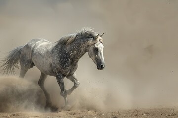 Wild & Spirited: Grey Horse Dancing Through Desert, Nature's Power and Freedom