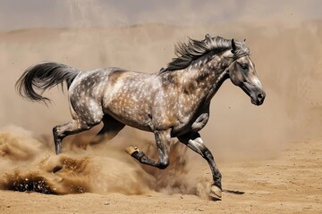 Fototapeta premium Wild Stallion: An Unbridled Run Through Desert Dust