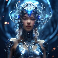 a pleiadian astro girl with cybernetic enhancements 
