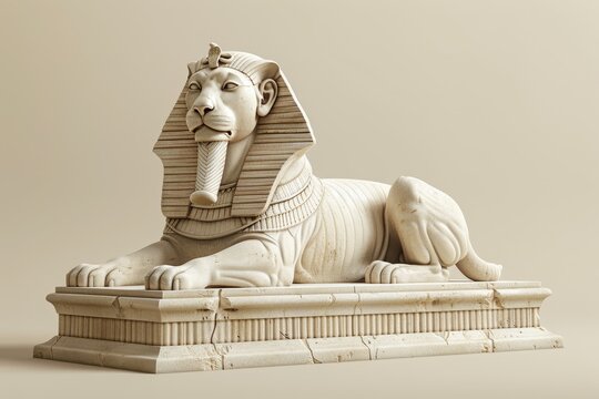 A golden statue of Sphinx Riddle is laying on its back on a stone pedestal