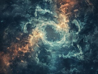 Swirling blue cosmic clouds in a deep space nebula.