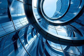 Fototapeta premium Blue Chrome Architectural Screen: Futuristic Steel & Glass Patterns