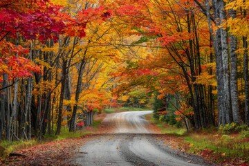 Winding Road through a Vivid Autumn Forest