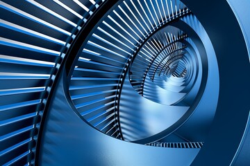 Metallic Blue Dimension: Abstract Diagonal Slat Wave Geometric Design