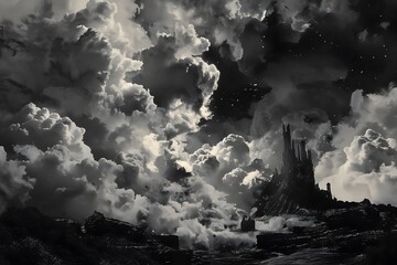 Ominous Gothic Castle Shrouded in Dramatic Storm Clouds and Atmospheric Lighting