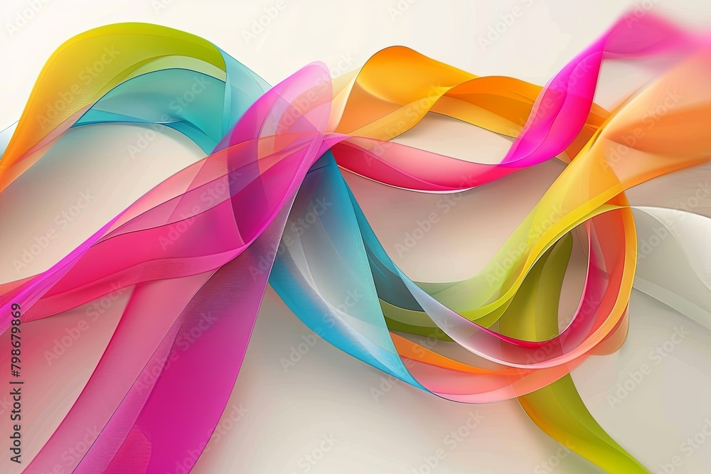 Poster bright and colorful ribbon geometry: modern abstract style with twisted background ribbons