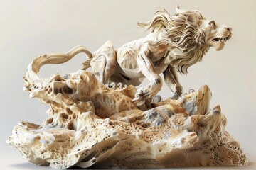 A white chimera dragon is standing on a rocky mountain