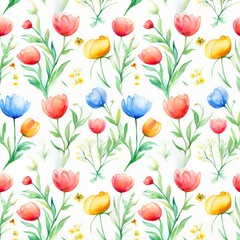 Floral watercolor pattern with bright blooms