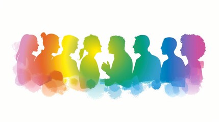 Silhouettes of a multi-ethnic group engaged in conversation, illustrating a scene of social unity and equality