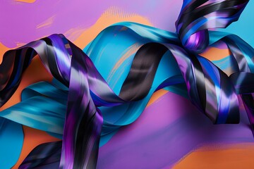 Vibrant Swirling Ribbon Abstract Background in Purple, Blue, and Black