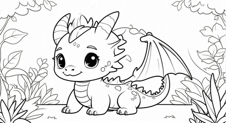 Children's coloring book. Cute anime dragon