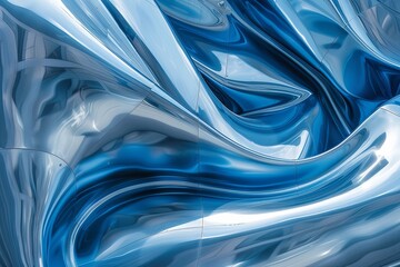 Blue Chrome Wave Architecture: Abstract Metallic Design for Engaging Public Spaces