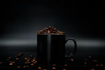 Fototapete Rund Cafe coffee beans and cup on black   © serkan
