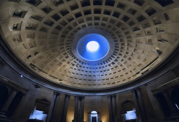 Italy Light oculus shining Pantheon Rome The ceiling