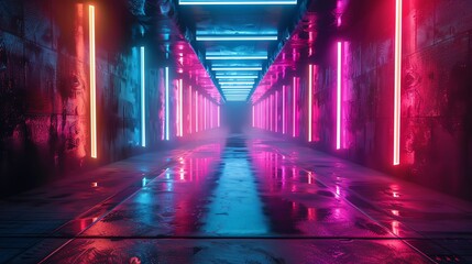 Produce a vibrant side view 3D render featuring neon lights radiating colorful rays, capturing a dynamic energy for a futuristic, eye-catching feel,