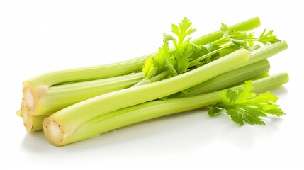 Fresh Celery, Healthy Vegetables with Copy Space, White Background