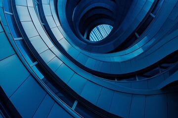 Fototapeta premium Blue Metallic Circular Designs: Abstract Architectural Facade Innovation