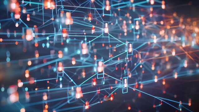 Abstract connection dots and lines on dark blue background. 3d rendering