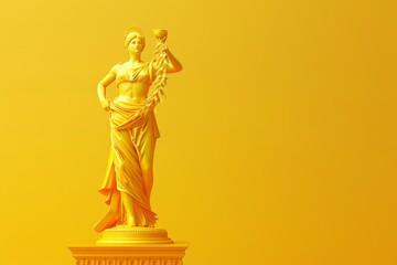 Obraz premium A statue of a woman holding a torch is standing on a yellow background