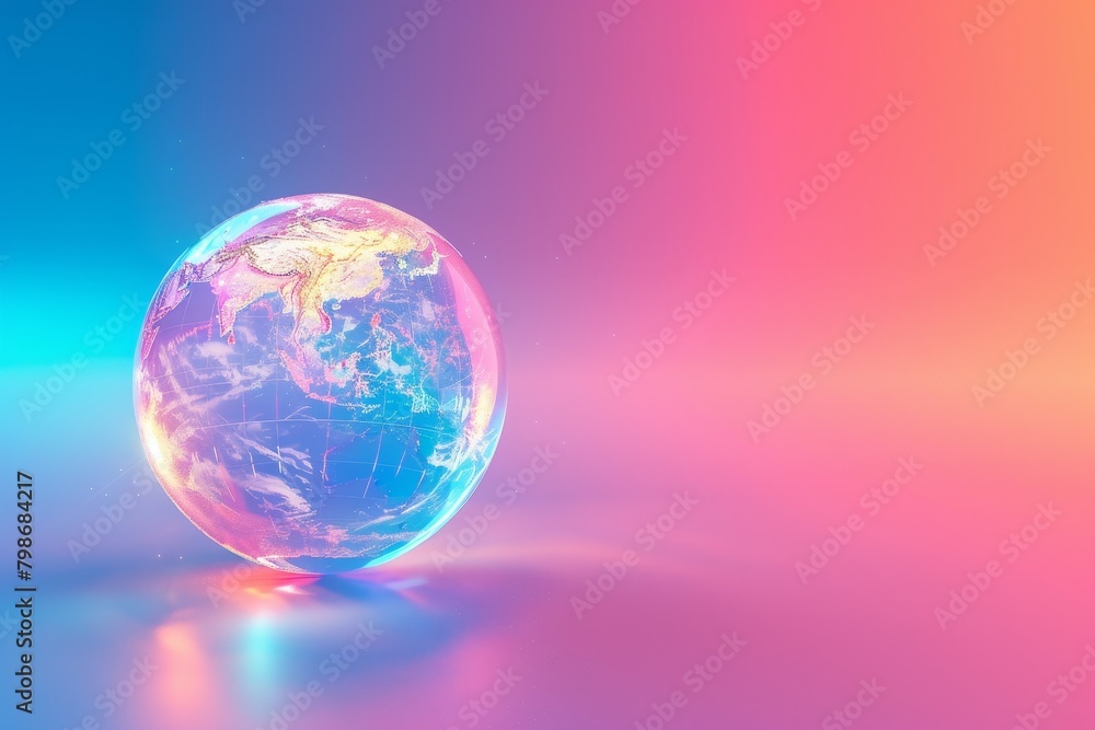 Poster globe is sitting on a table with a colorful background