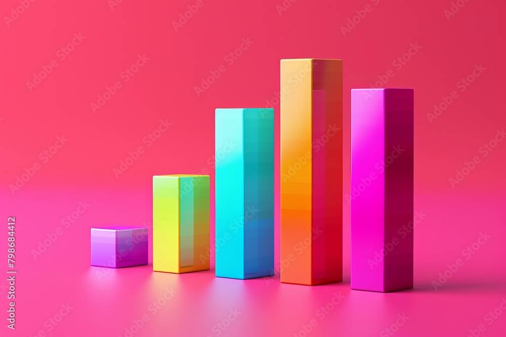 Poster a series of colorful cylinders arranged in a line on a bright colorful background