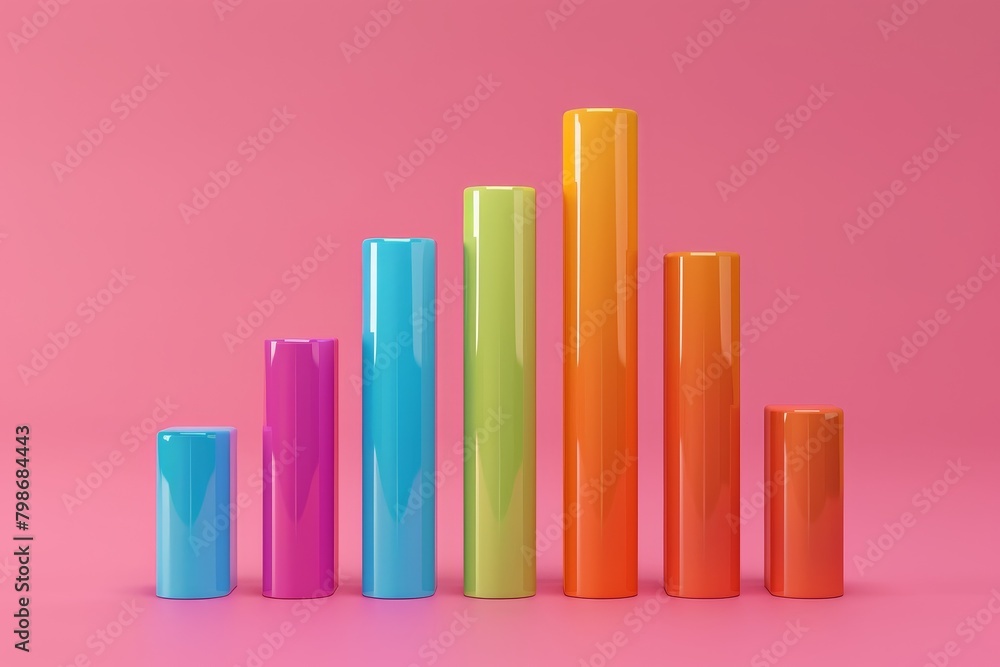 Poster a series of colorful cylinders arranged in a line on a bright colorful background