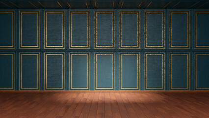 Interno di stanza con muri decorati in stile antico, illuminati da finestra. © massimo_g