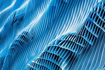 Bluesteel Waves: Futuristic Building Designs with Blue Metal Screens in Wave Patterns