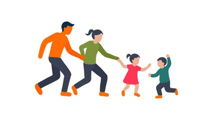 Happy family on summer walk, Parents hold the baby's hands, Happy family, mother, father, children son and daughter, parents with their little baby, Children and parents walking