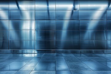 Blue Steel Industrial Elegance: Metallic Panel Wall with Gloss Finish