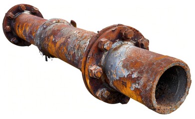 A rusted water pipe with a broken end isolated on a white background, in the style of png. 